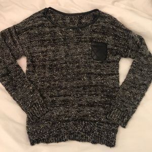 Sparkly Black Sweater with Vegan Leather Details